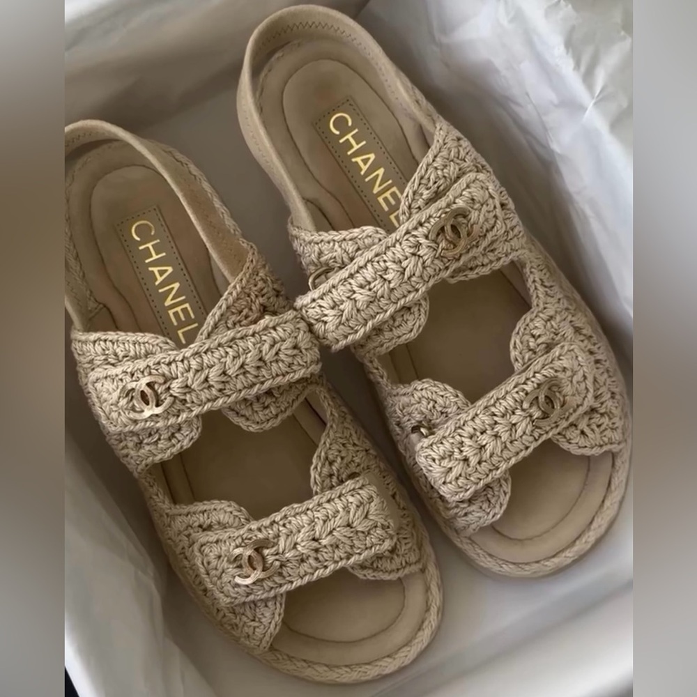 NWT Chanel S25 Crochet Dad Sandals, Size 38